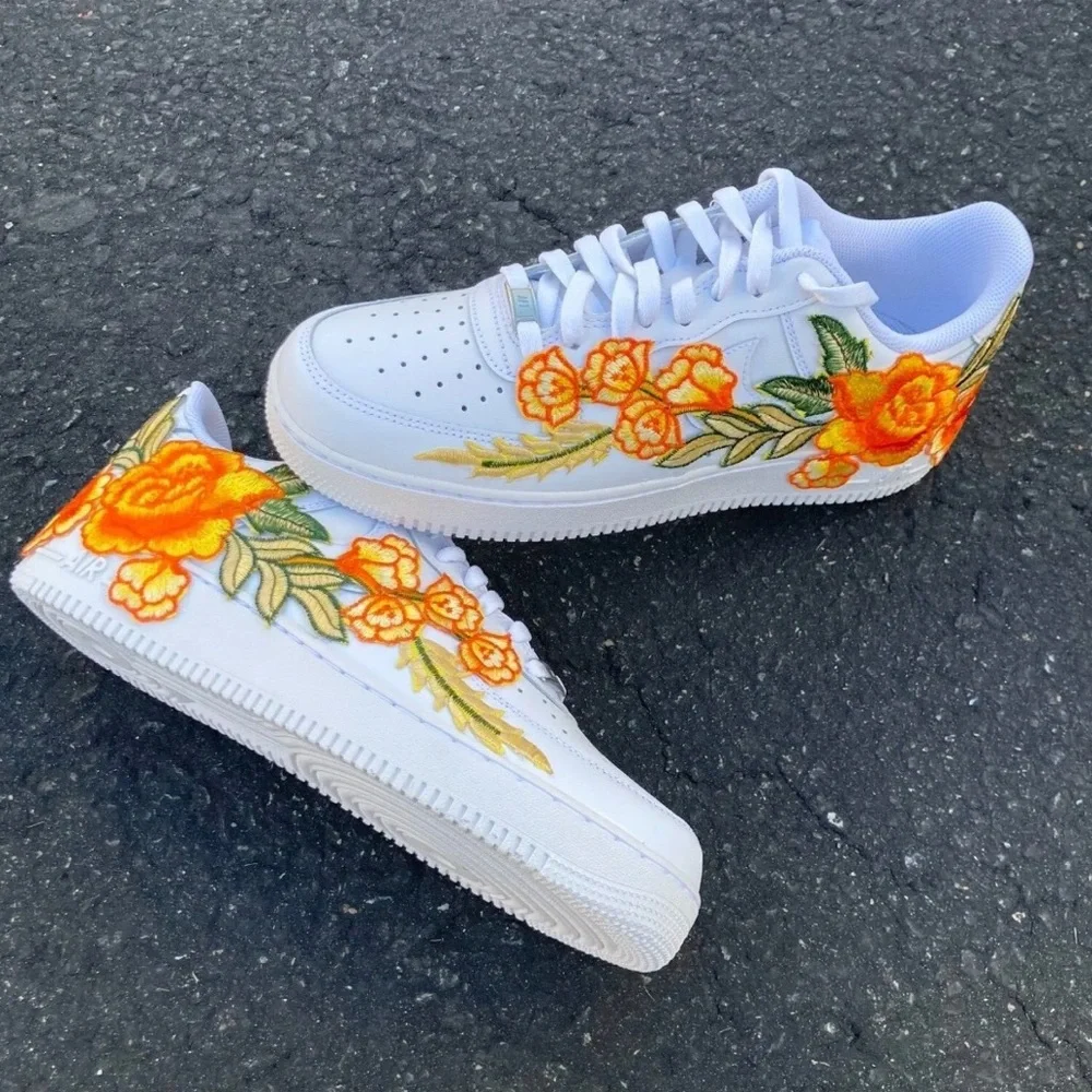 Nike orange flower Air Force 1s multiple sizes available - Picture 6 of 11